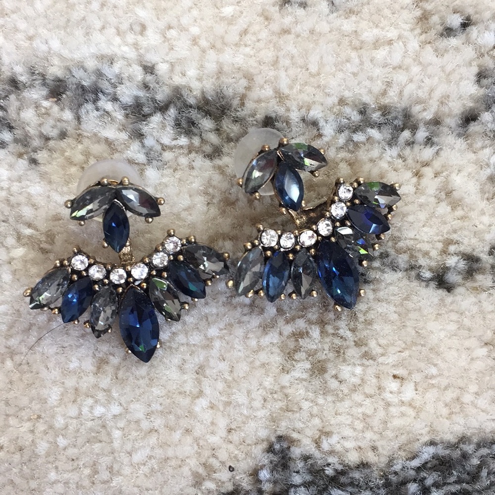 Blue and Smoky Grey Rhinestone Ear Jkt earrings - Picture 4 of 6